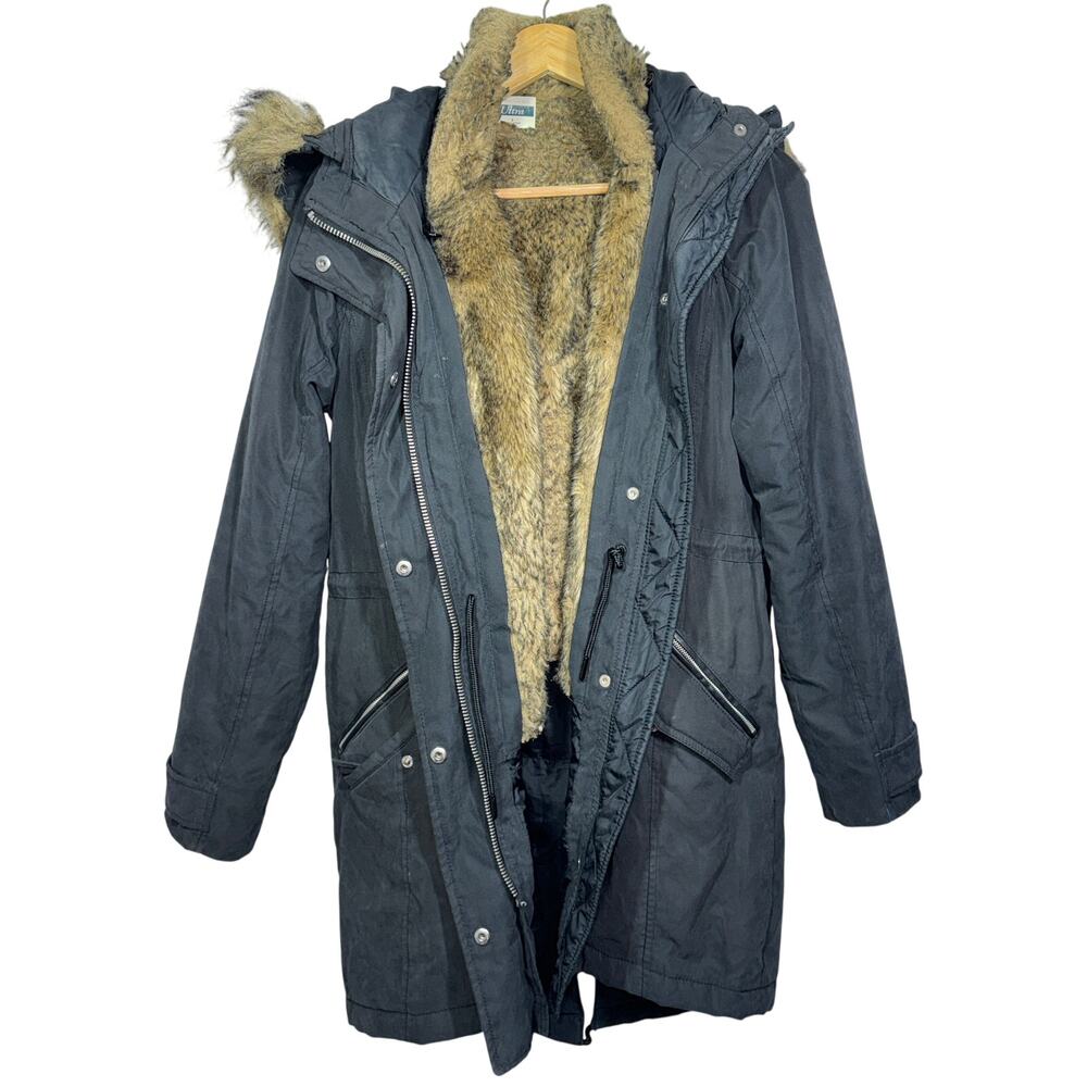 Abercrombie & Fitch Black Brown Fur Hood Zip Up Winter Snow Ski Jacket Womens S